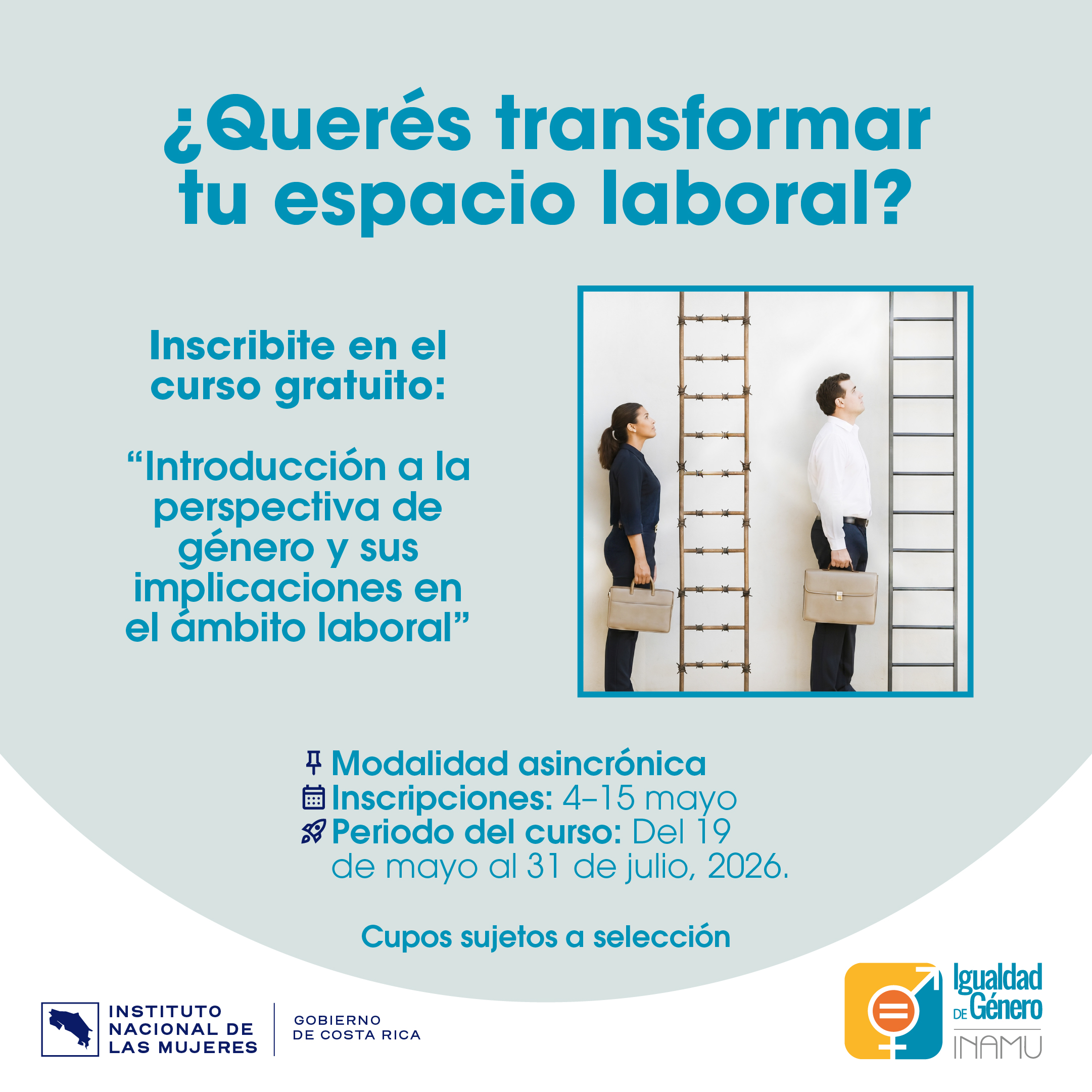 Imagen con leyenda que dice inscríbete al curso gratuito “Introducción a la perspectiva de género y sus implicaciones en el ámbito laboral”
